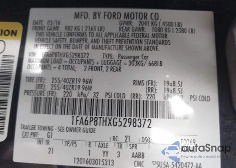 2016 Ford Mustang Ecoboost z USA, uszkodzony, nr VIN 1FA6P8THXG5298372